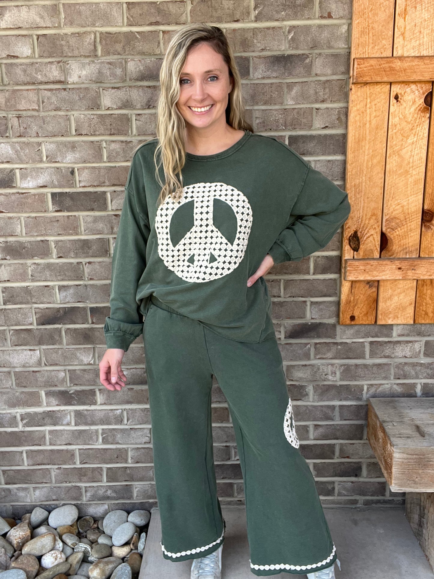 3341- Hunter Green Peace Sign French Terry Set *TOP & BOTTOM*