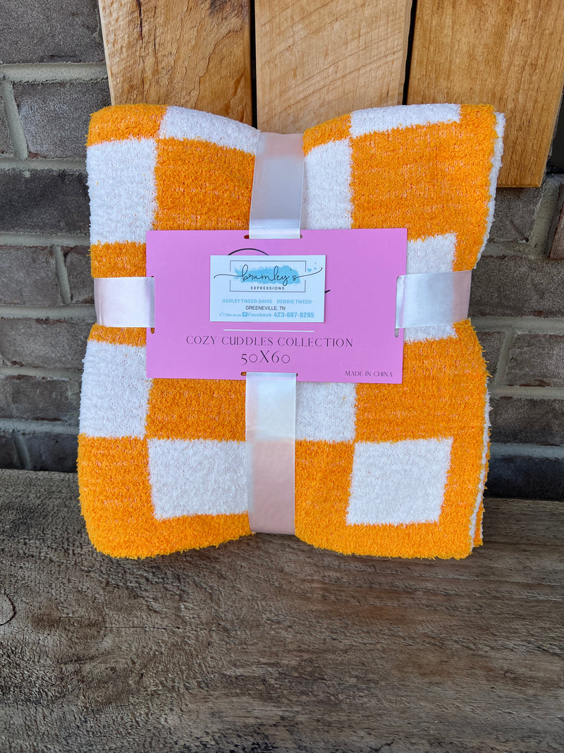 10190- Orange & White Cozy Cuddles Barefoot Dreams Dupe Blanket