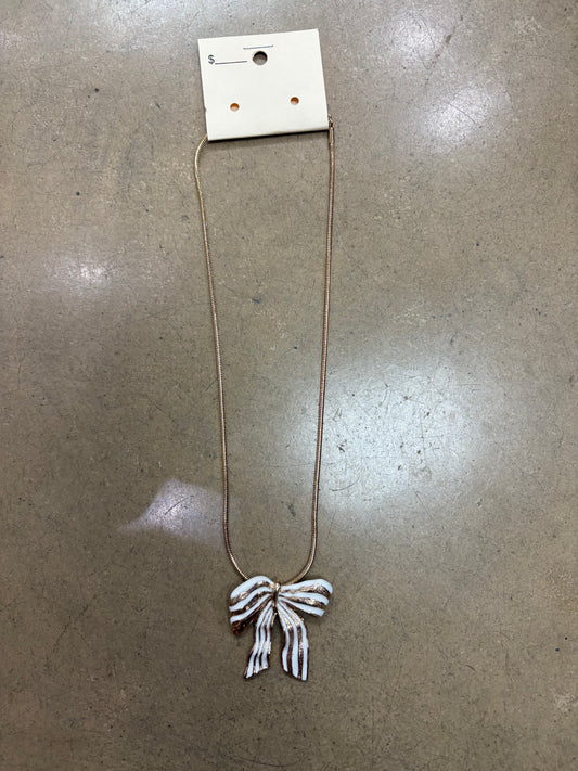 Gold and White Bow Necklace