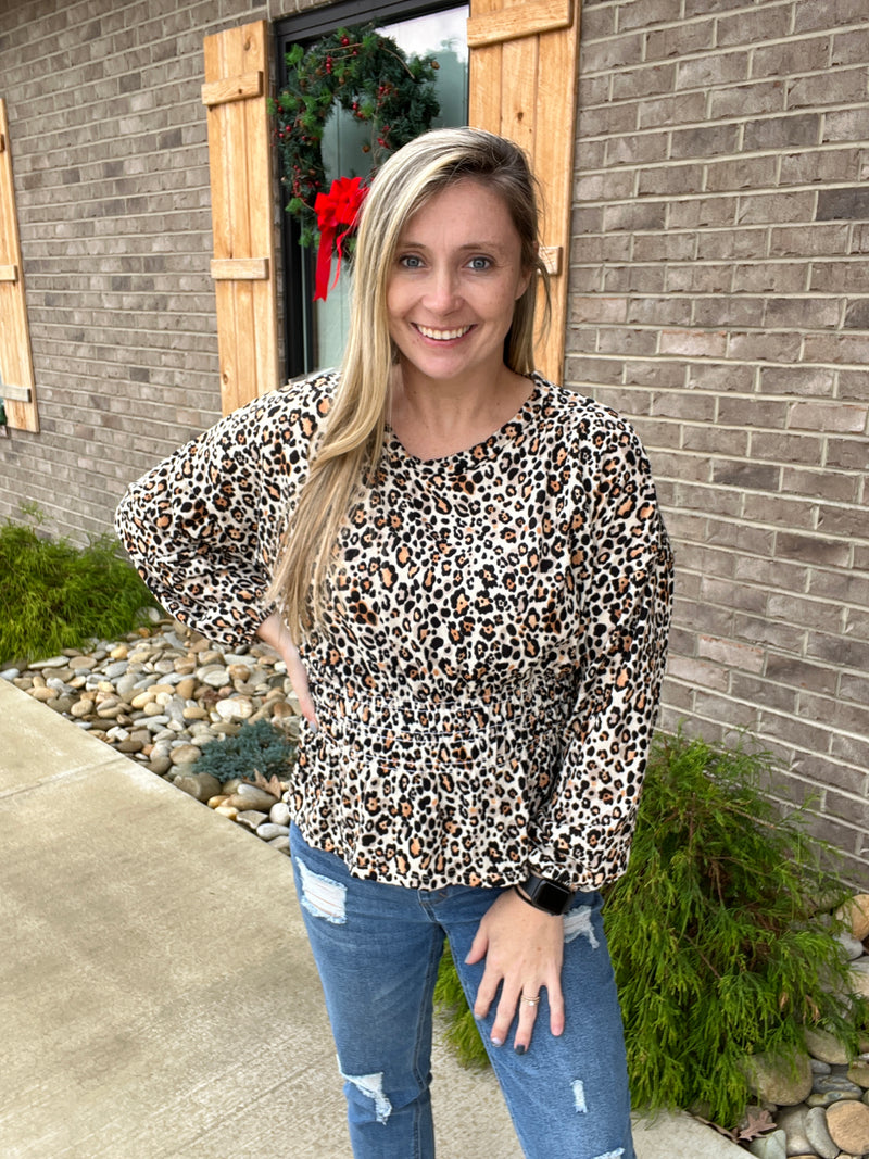 20434- Leopard Cinch Long Sleeve Top