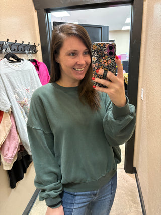 Hunter Green French Terry Light Fleece Pullover by Urban Daisy