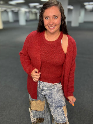 Red Wine The Perfect Pair Knit Cardigan Set | POL ATLANTA