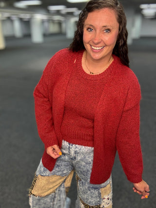 Red Wine The Perfect Pair Knit Cardigan Set | POL ATLANTA