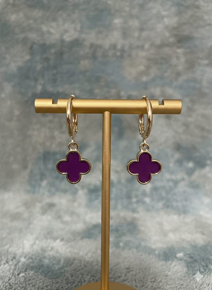 Plum Clover Charm Hoop Earrings