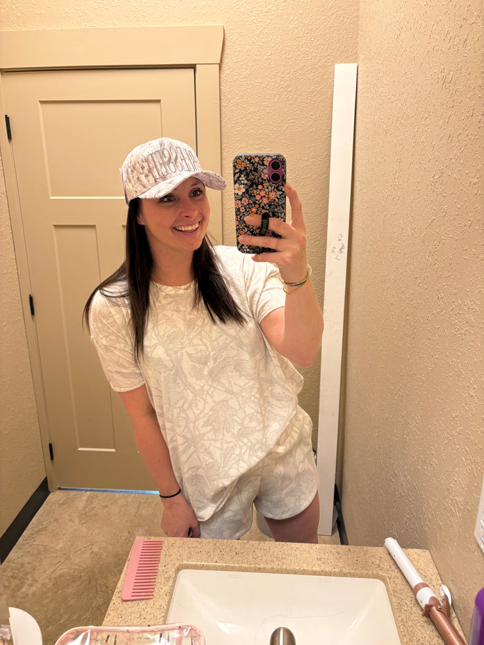 Icy Woodland Camo Short Sleeve Crew Neck Top & Fleece Shorts Set by Royce