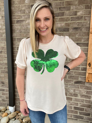 948- Shamrock Sequin Puff Sleeve Top