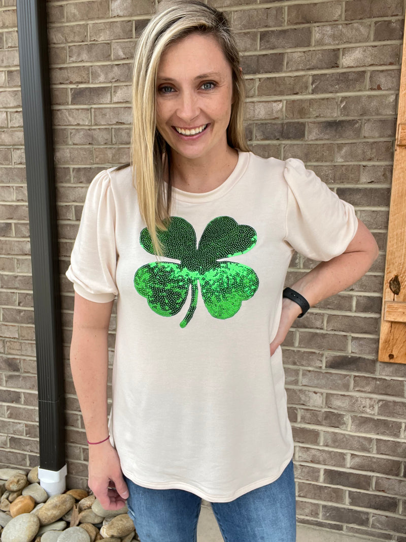 948- Shamrock Sequence Puff Sleeve Top