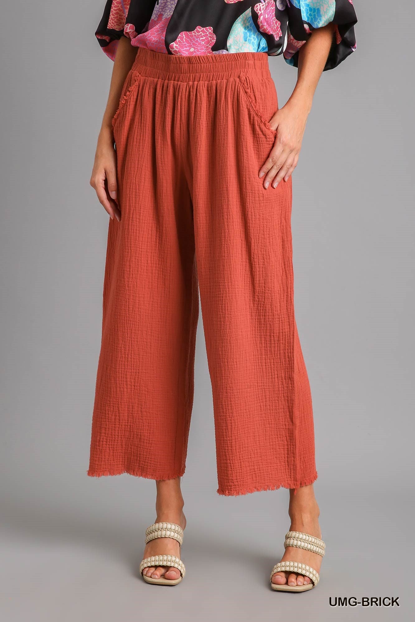 896- Brick Gauze Wide Legs Pants [UMGEE]