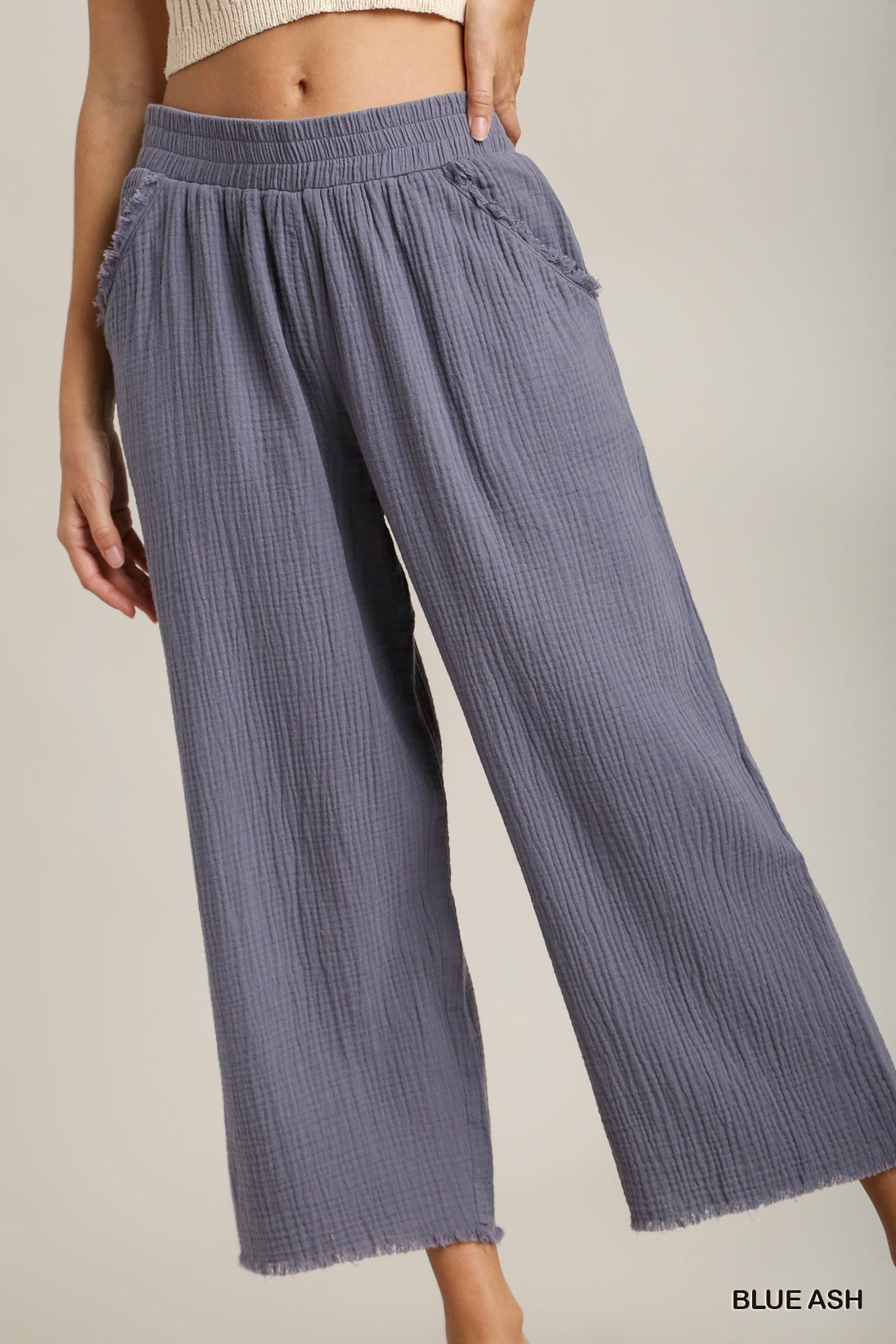 894- Blue Ash Gauze Wide Legs Pants [UMGEE]