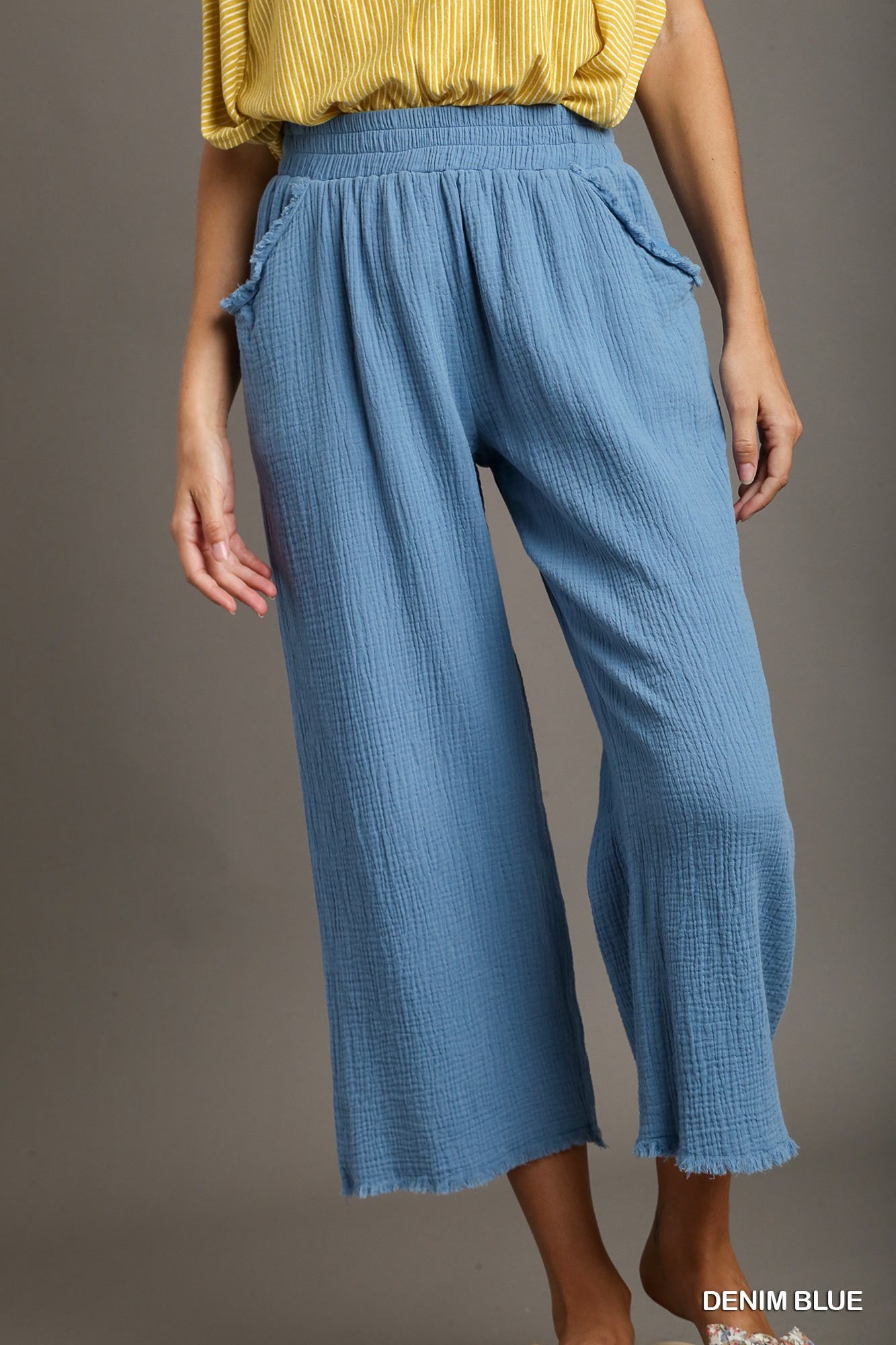 895- Denim Blue Gauze Wide Legs Pants [UMGEE]