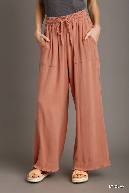 899- Light Clay Linen Pants w/ Elastic Waist [UMGEE]