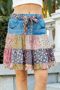 910- Denim Mini Skirt w/ Patchwork