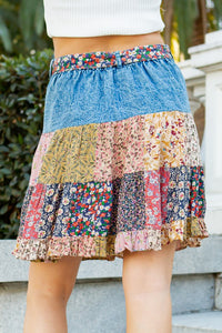 910- Denim Mini Skirt w/ Patchwork