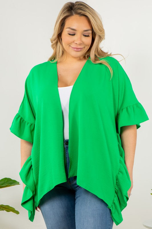 1043- Green Ruffle Sleeve Cardigan