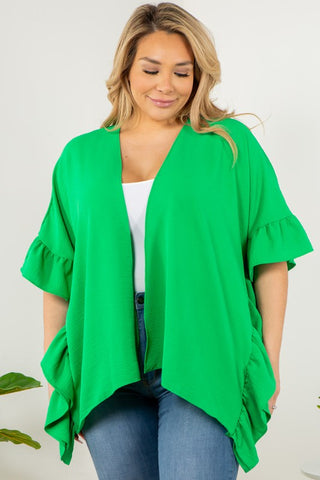 1043- Green Ruffle Sleeve Cardigan