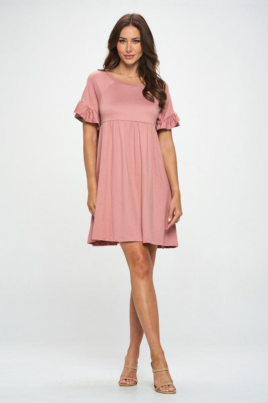 2284- Mauve Baby Doll Dress w/ Ruffle Sleeves