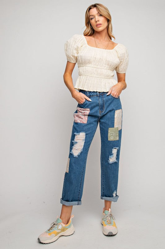 2599- Patchwork Denim Pants