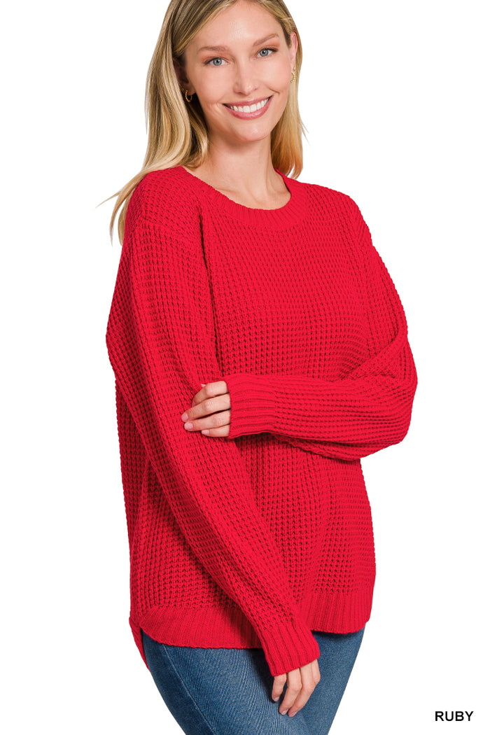 2886- Ruby Waffle Scoop Hem Sweater