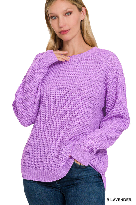 2887- Lavender Waffle Scoop Hem Sweater