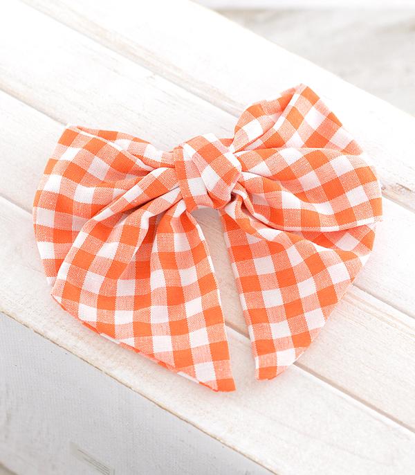 2925- Orange and White Game Day Hair Bow (barrette— clip) *TN COLLECTION*