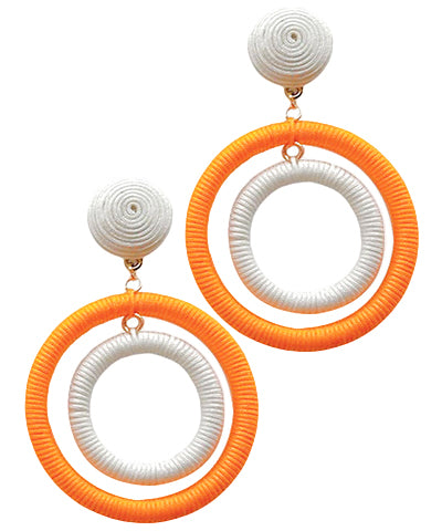 3260- Orange & White Wrapped Cord Double Circle Earrings *TN COLLECTION*