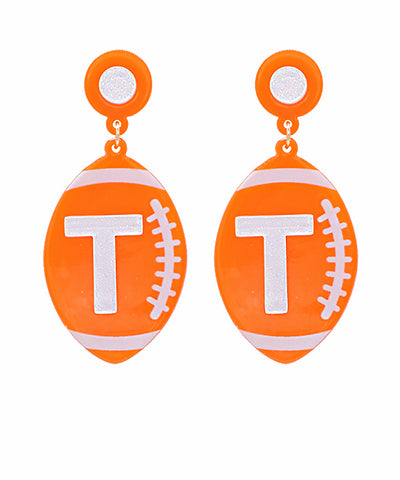 3261- Orange Football “T” Earrings *TN COLLECTION*