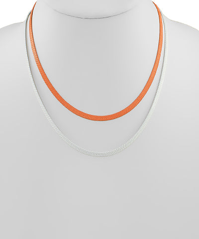 3263- Orange & White Herringbone Chain Necklace *TN COLLECTION*