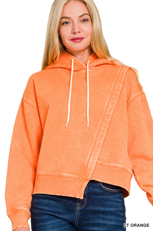 3357- Light Orange Asymmetrical Acid Wash Fleece Hoodie *TN COLLECTION*