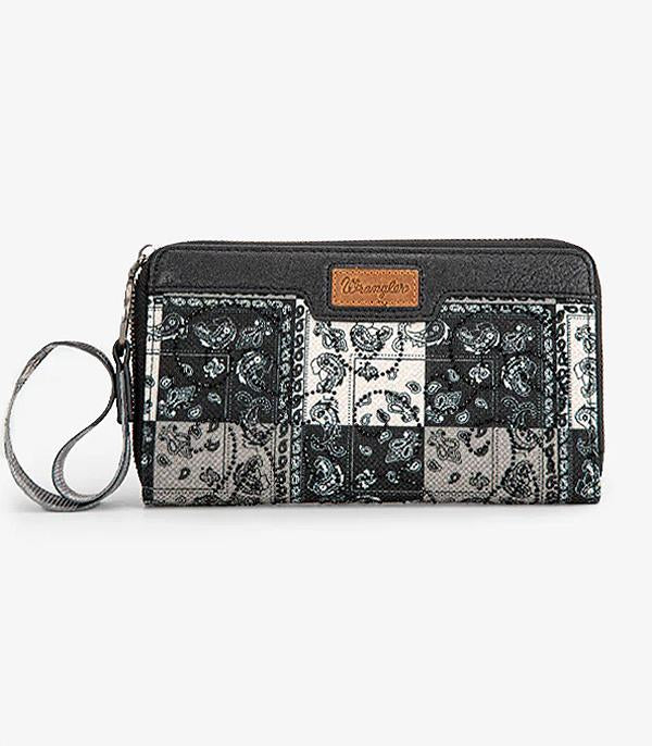 3428- Black Wrangler Paisley Print Wristlet Wallet