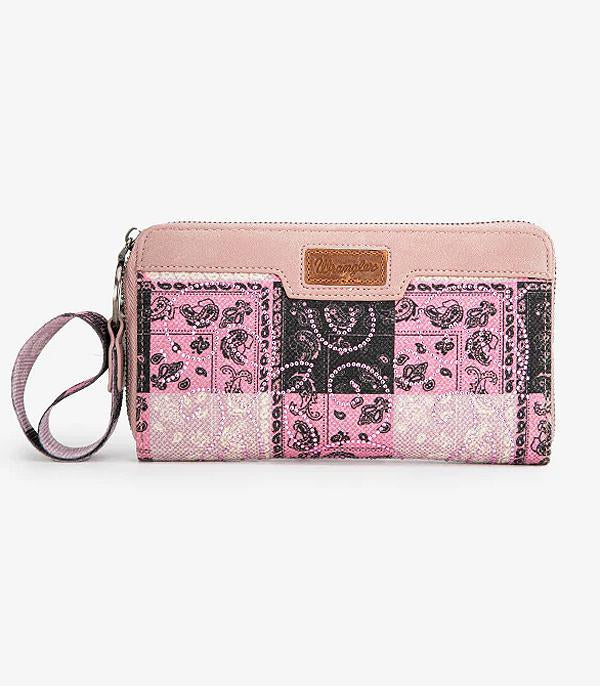 3431- Pink Wrangler Paisley Print Wristlet Wallet