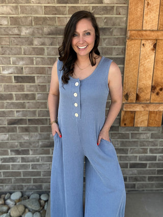 Blue Ribbed Jumpsuit by Haptics