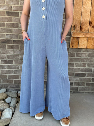 Blue Ribbed Jumpsuit by Haptics