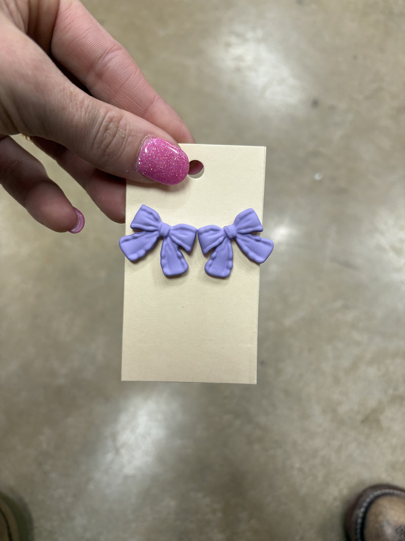 8394- Clay Bow Stud Earrings *PICK COLOR*
