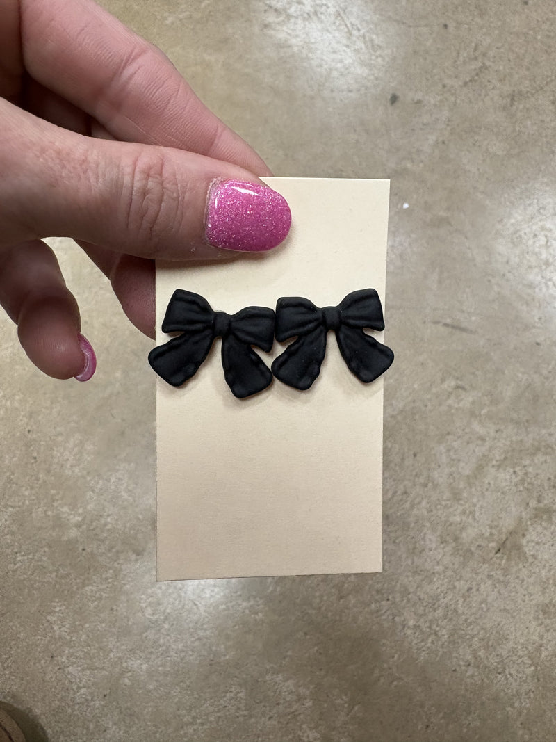8394- Clay Bow Stud Earrings *PICK COLOR*
