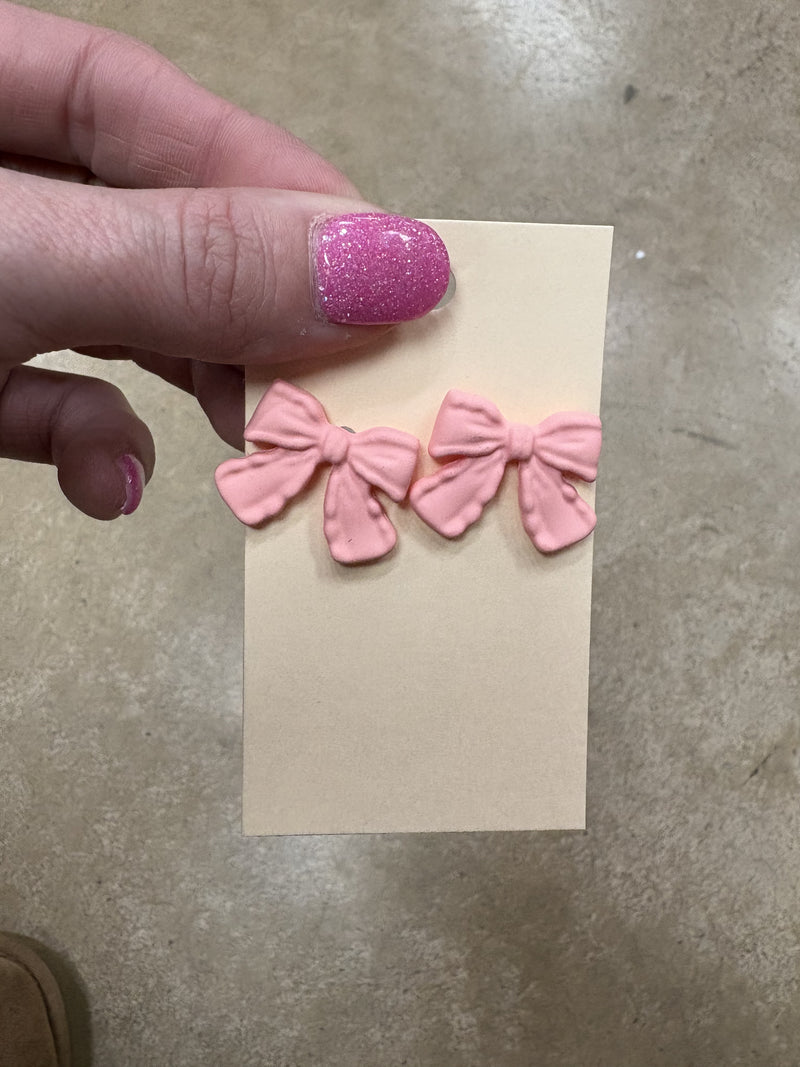 8394- Clay Bow Stud Earrings *PICK COLOR*