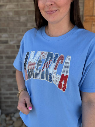 *PREORDER!* Blue America Patchwork Graphic Tee