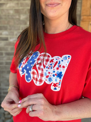 *PREORDER!* Red USA Patchwork Graphic Tee