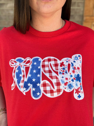 *PREORDER!* Red USA Patchwork Graphic Tee