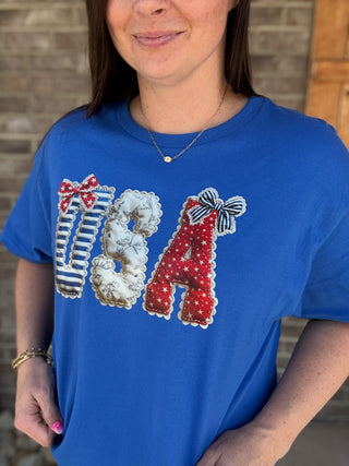 *PREORDER!* USA Red, White, and Blue Bow Patchwork Graphic Tee