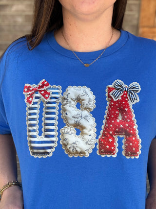 *PREORDER!* USA Red, White, and Blue Bow Patchwork Graphic Tee