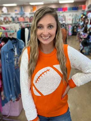 9059- Sequin Football and Sparkle Sleeve Sweater *TN COLLECTION*