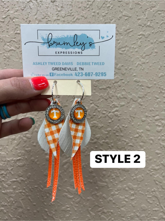 9148- Orange & White Plaid Layer Earring w/ Pendant *PREORDER! Estimated arrival 7-10 days!* TN COLLECTION*