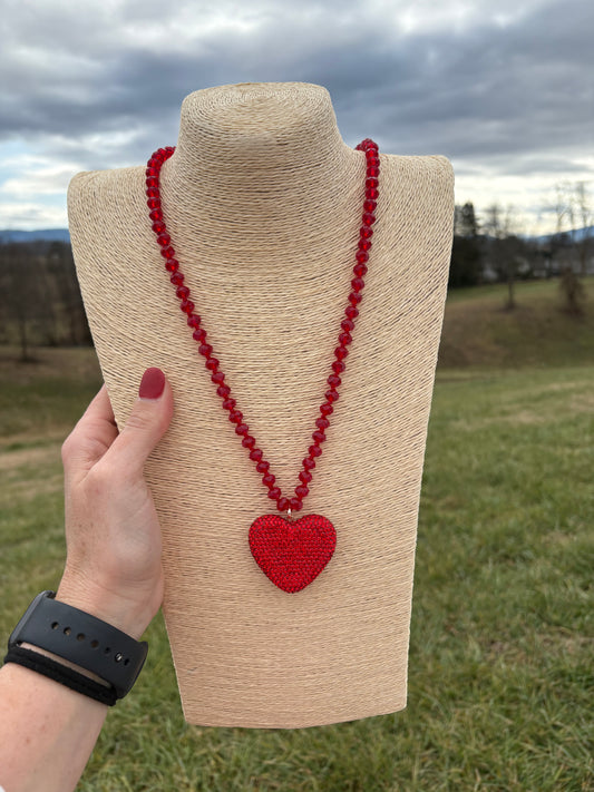 8517- Red Beaded Heart Necklace