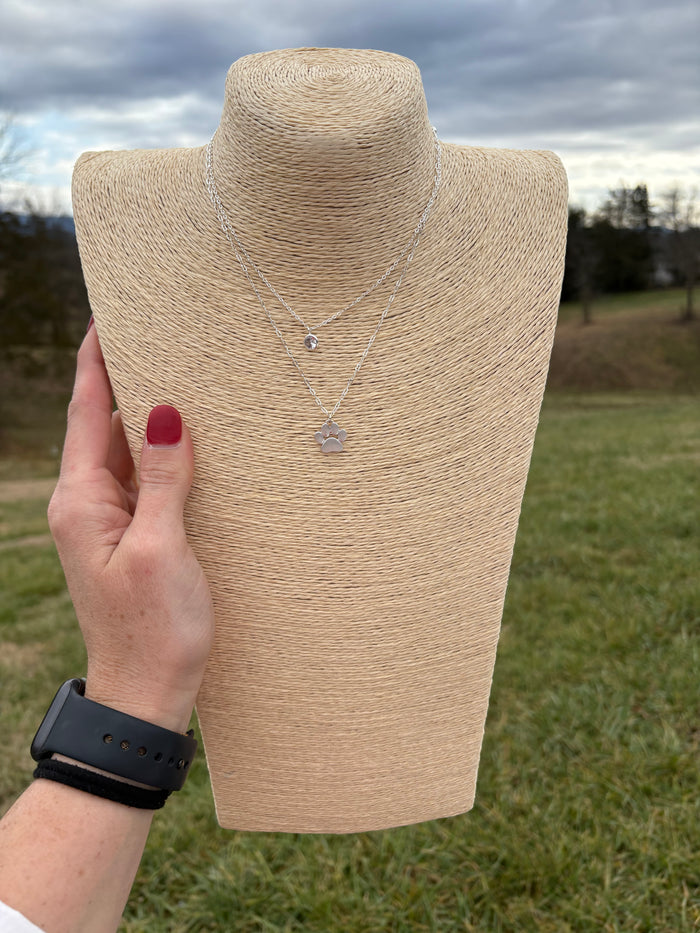 8525- Silver Paw Print Layer Necklace