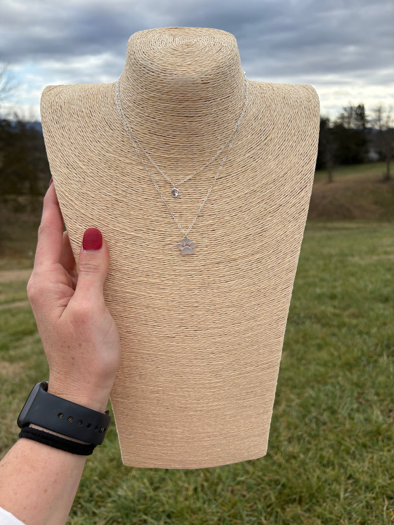 8525- Silver Paw Print Layer Necklace