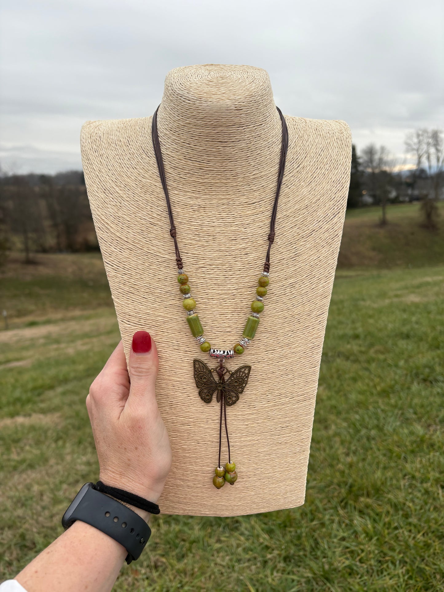 8541- Green Butterfly Beaded Necklace