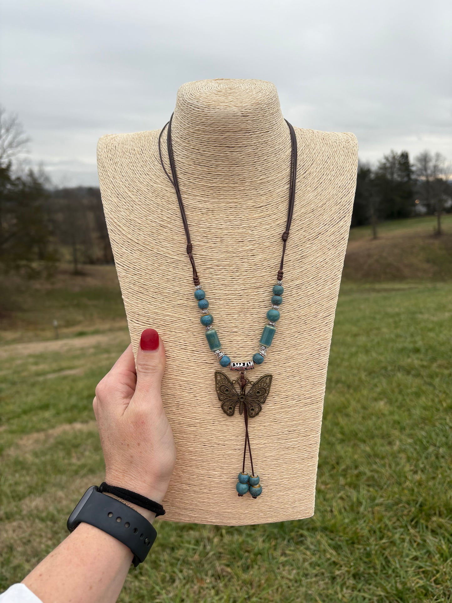 8540- Blue Beaded Butterfly Necklace