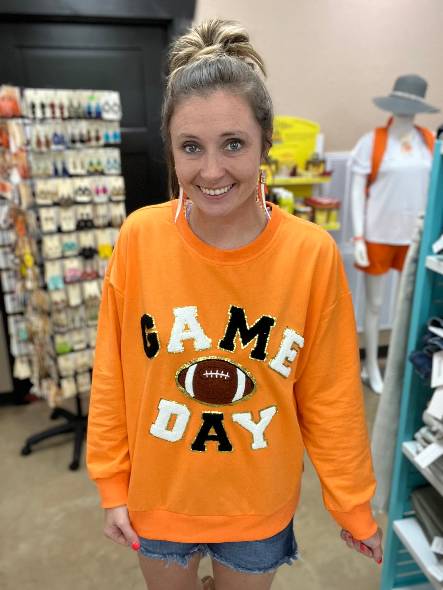 9216- Orange Game Day Patch Loose Fit Sweater *TN COLLECTION*