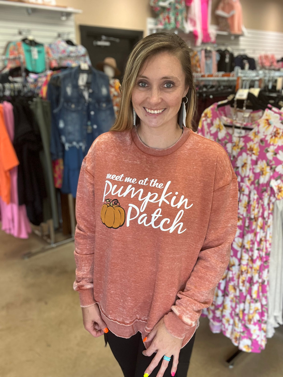 9776- Meet Me At The Pumpkin Patch Royce Scoop Hem Sweatshirt