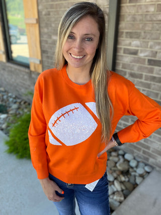 9774- Orange & White Sequin Football Sweater *TN COLLECTION*